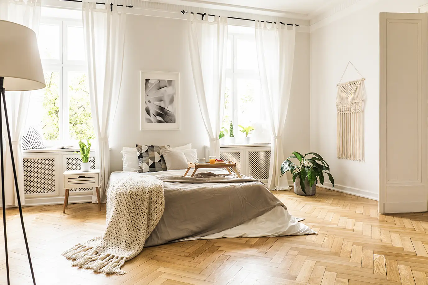 Reclaimed Parquet Flooring | Bedroom with parquet flooring