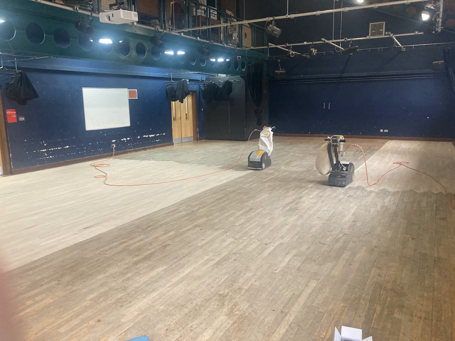 Sanding machines on studio floor