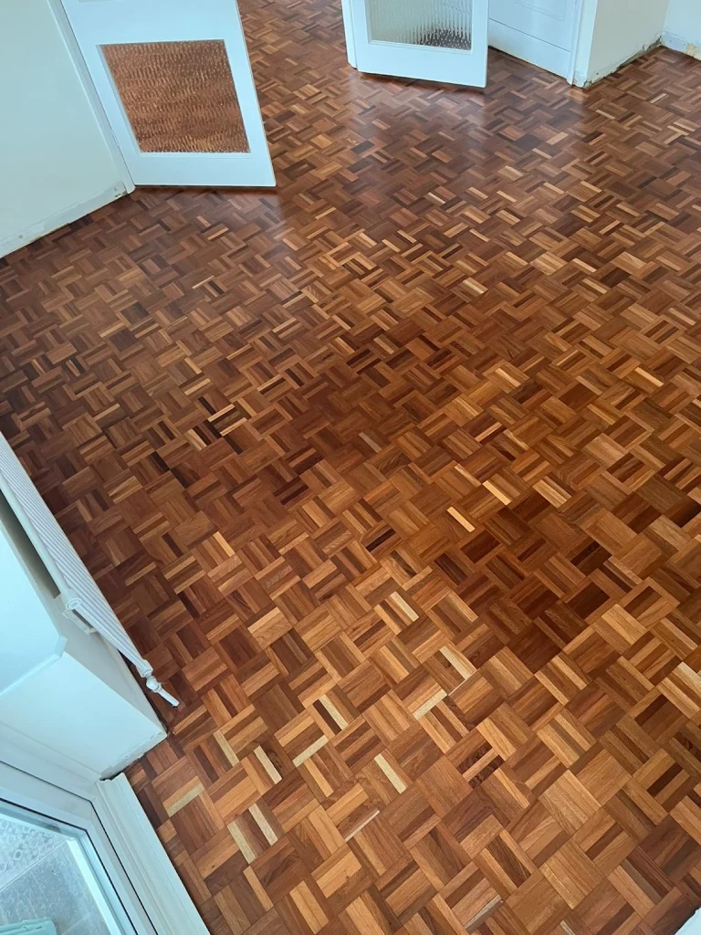 how to restore parquet wood floors in a domestic living room in sussex