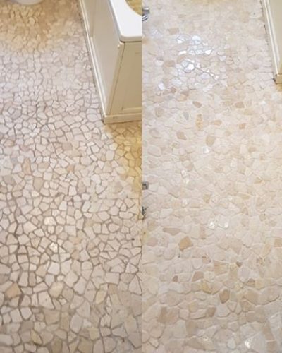 Before and of stone floor restoration